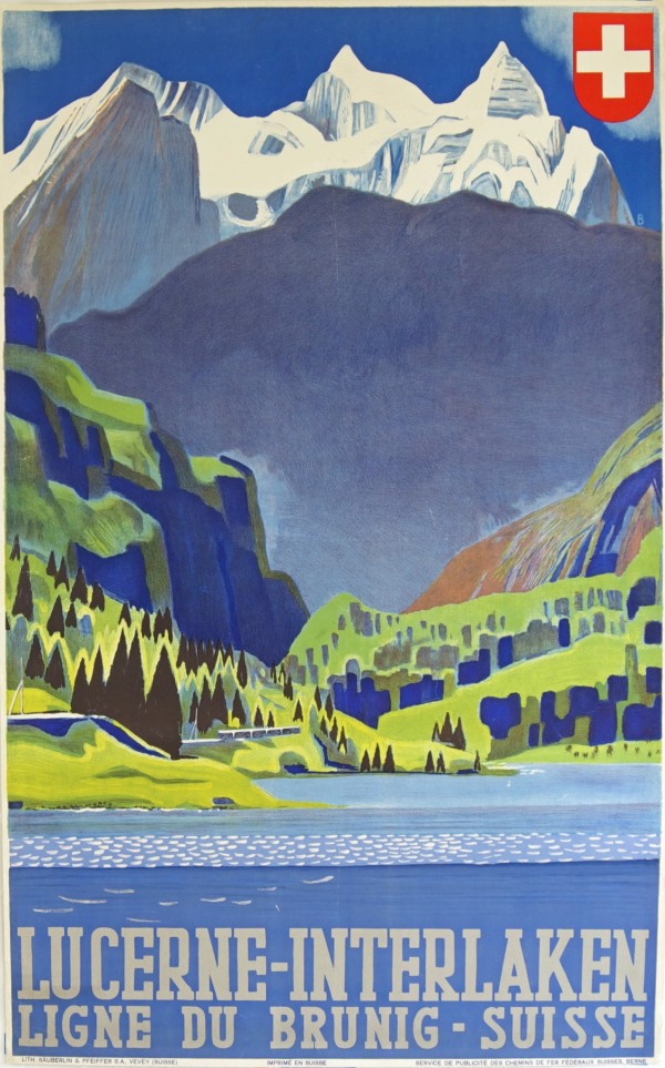 Swiss Alps Lucerne Interlaken Railway travel poster  Print